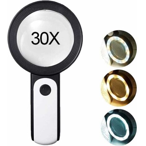 Loupe 30X avec 18 Lampe LED, Loupe de Lecture avec Lumière pour Lecture, Horloger, Passe-temps, Artisanat, Monnaies, Timbres, Bijoux
