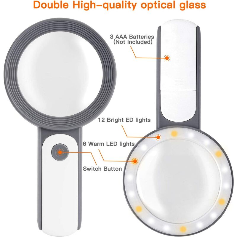 Loupe avec 18 led - Loupe de Lecture 30X avec 3 Modes d'éclairage- Loupe de Lecture avec Grande clarté - Double Verre pour Personnes âgées,