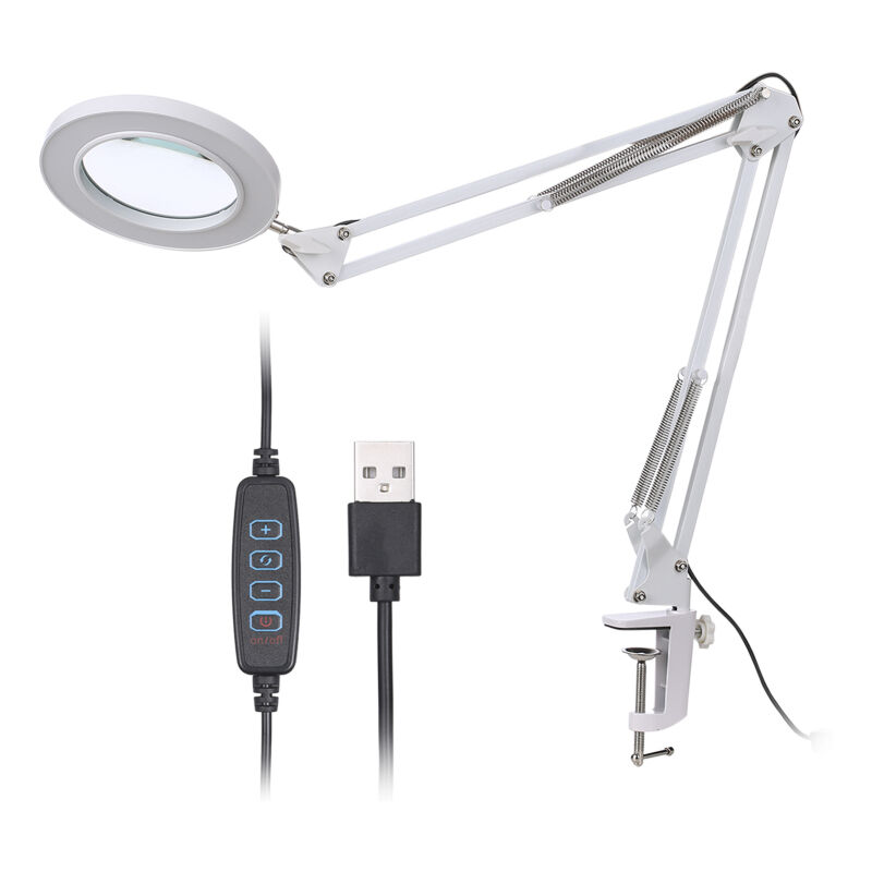 Loupe avec 64 led, pince lumineuse, grossissement 8x, 10 niveaux de luminosité réglables, intensité variable, 3 couleurs changeantes, lampe de bureau