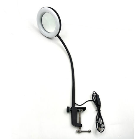 Loupe avec éclairage et support, lampe de bureau flexible 2 en 1 à col de cygne avec pince, 3 modes de couleur, loupe éclairée à réglage continu