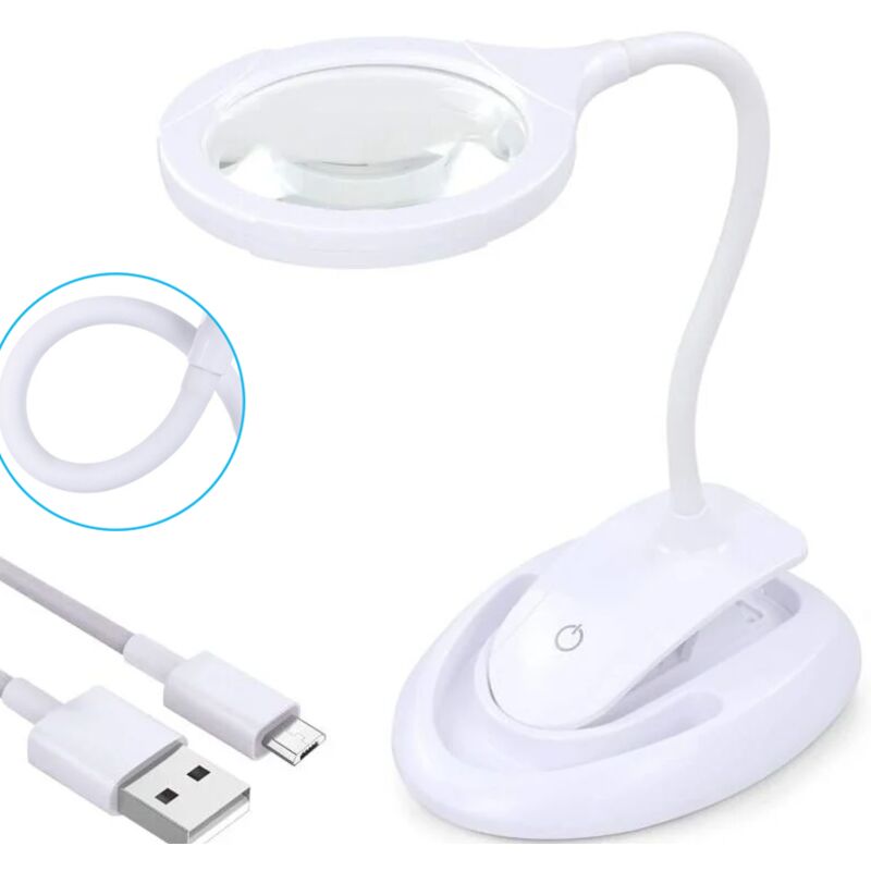 Readcly – Loupe éclairante 5x 10x avec support et pince – 15 lampes LED – Luminosité réglable – Rechargeable par USB pour lecture de près