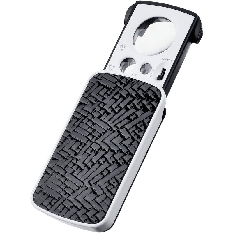 Loupe Bijoutiers Loupe de Poche Petite Loupe Portable Loupe de Bijoux 30 x 60 x 90 x Grossissement avec led et uv Lampes (Noir)