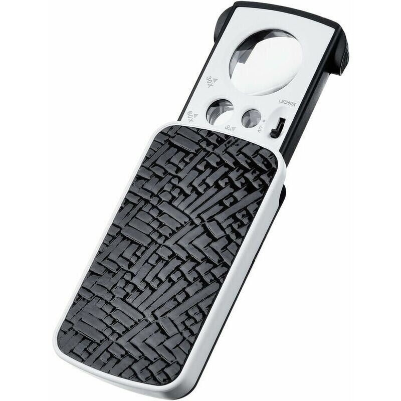Loupe Bijoutiers Loupe de Poche Petite Loupe Portable Loupe de Bijoux 30 x 60 x 90 x Grossissement avec led et uv Lampes (Noir)
