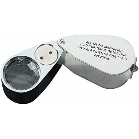 Loupe bijoux 40X Portable Loupe Grossissante Pliable Métal Loupe de Poche avec Lumière LED et UV Lampe pour détection de devise identification de type de bijou, kueatily