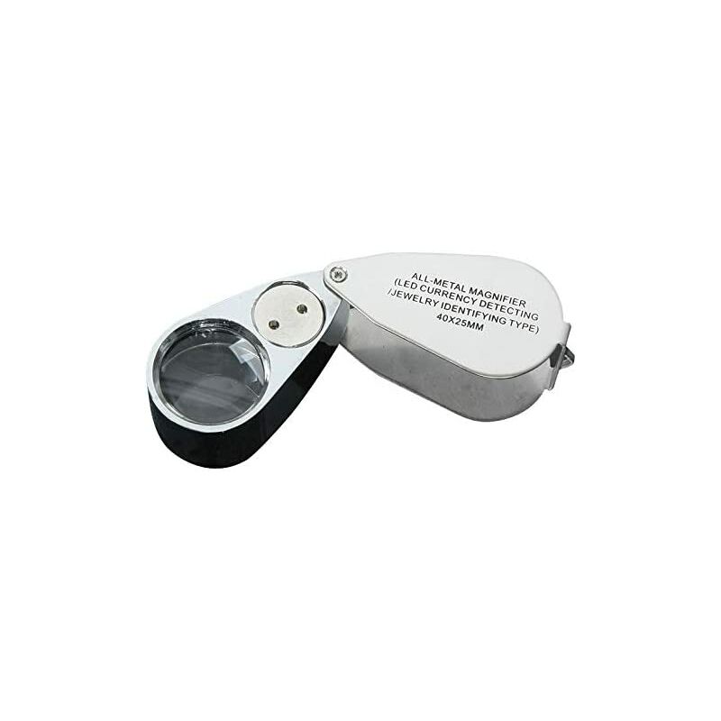 Loupe bijoux 40X Portable Loupe Grossissante Pliable Métal Loupe de Poche avec Lumière LED et UV Lampe pour détection de devise identification de