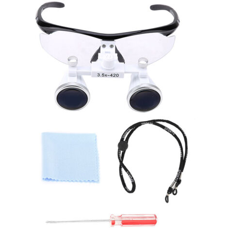 Loupe Binoculaire Dentaire 3.5X avec Serre-Tête Réglable, Loupes Dentaires pour Soins Dentaires, Champ de Vision 60/80mm, Distance de Travail 320-420mm