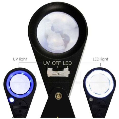 Loupe de bijouterie LED/UV 40x 21 mm avec trois couches de verre optique  un outil de loupe de poche adapté aux bijoutiers, aux collectionneurs de timbres et aux numismates.