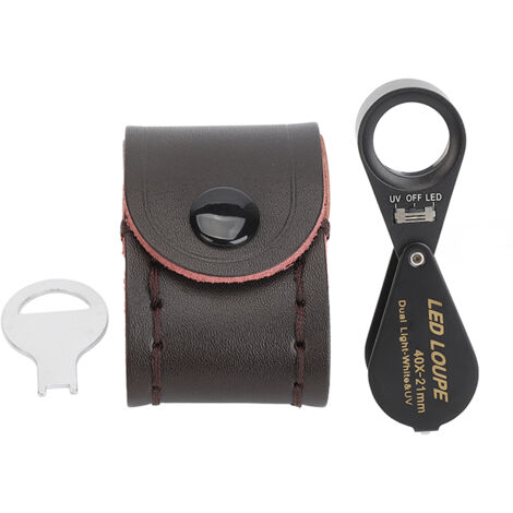 Loupe de bijoutier 40X avec lumière LED UV, lentille 21mm pliable pour inspection et travaux minutieux