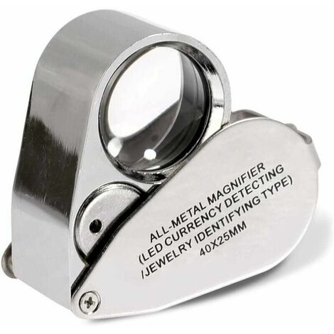 Loupe de bijoutier 40x loupe pliante pour les yeux de bijoux avec lumière LED éclairée (détection de devise par LED / bijoutiers identifiant le type Lupe)
