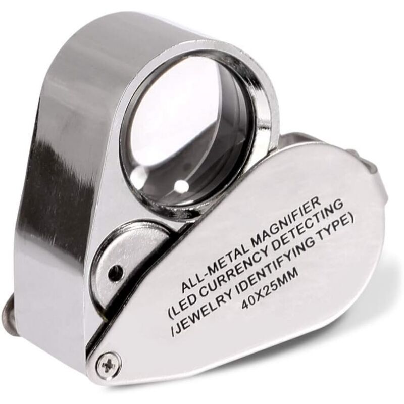 Loupe de bijoutier 40x loupe pliante pour les yeux de bijoux avec lumière LED éclairée (détection de devise par LED / bijoutiers identifiant le type