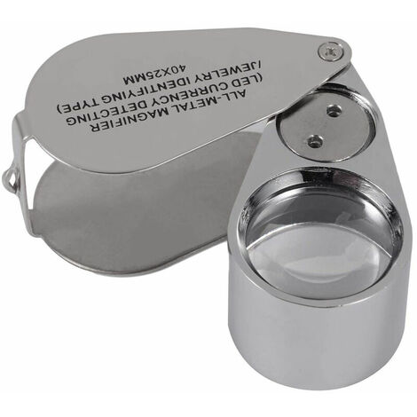 Loupe de bijoutier, grossissement 40x, en métal, loupe pliante avec lumière LED et UV, loupe pour diamants, bijoutiers, pièces de monnaie, timbres (reconnaissance de devise / identification de bijoux)