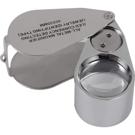 Loupe de bijoutier, grossissement 40x, en métal, loupe pliante avec lumière LED et UV, loupe pour diamants, bijoutiers, pièces de monnaie, timbres (reconnaissance de devise / identification de bijoux)