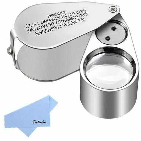 Loupe de bijoutier Loupe pliante en métal à grossissement 40X avec loupe à lumière LED et UV (reconnaissance des devises/étiquetage des bijoux), - MSBD