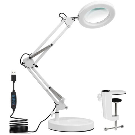 Loupe de bureau 10x avec lampe LED, lampe de lecture, socle et pince - Loupe de bureau 10x avec lampe LED, lampe de lecture, socle et pince
