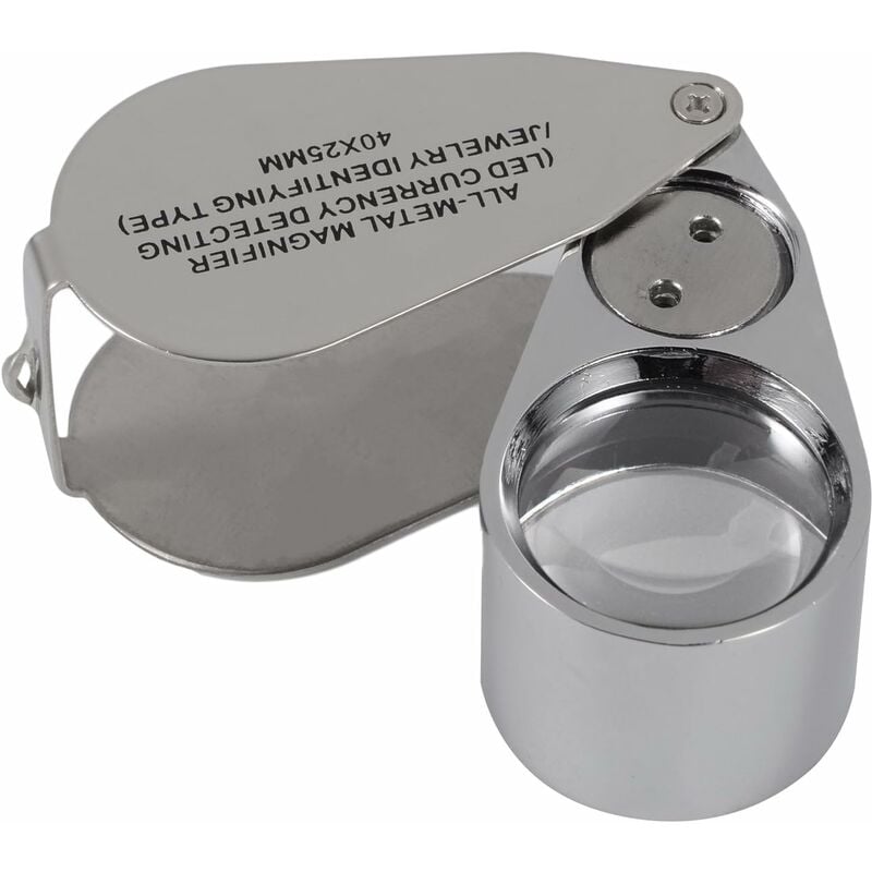 Ineasicer - Loupe de joailliers en métal avec design pliable, loupe de poche avec led et lampe uv (détecteur de monnaie/type d'identification de