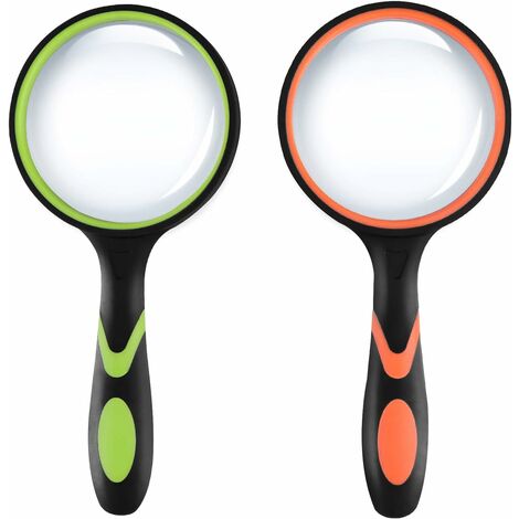 Loupe de Lecture 10X avec Poignée en Caoutchouc Souple Portable Personnes âgées et Enfants Loupes 75 mm pour Inspection, Livres, Scientifiques, Journaux, Insectes, Passe-temps, 2 Pièces