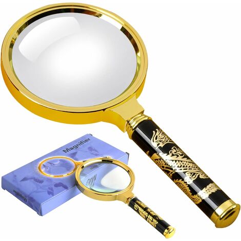 Loupe de Lecture 10X loupe 80 mm(Or) et Miroir incassable pour Lecture Haute clarté et Poids léger pour Seniors Loupe de Lecture avec bijoulier Artisanat Livres Loisirs-HARRY