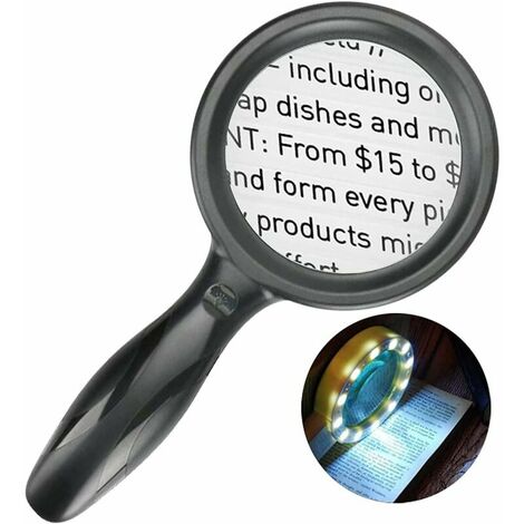 Loupe de lecture 30x 60x, loupe lumineuse rechargeable avec 33 LED, loupe à intensité variable pour personnes âgées, journaux, travaux manuels, examens, livres et carte du monde, noir
