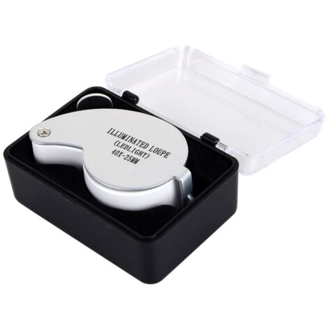 Loupe de lecture argentée 40X, loupe éclairante avec lampe LED