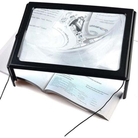 Loupe de lecture  avec 4 lampes LED, grossissement x3, loupe rectangulaire éclairée A4 avec support, lampe pour livres, malvoyants, personnes âgées, couture, bijoux