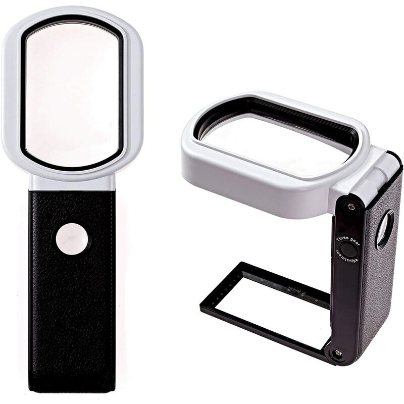 Briday - Loupe de lecture avec lumière 25 x 8X, 9 LED rechargeables, lampe de lecture sur pied & montre manuelle, loupe grossissante pour les