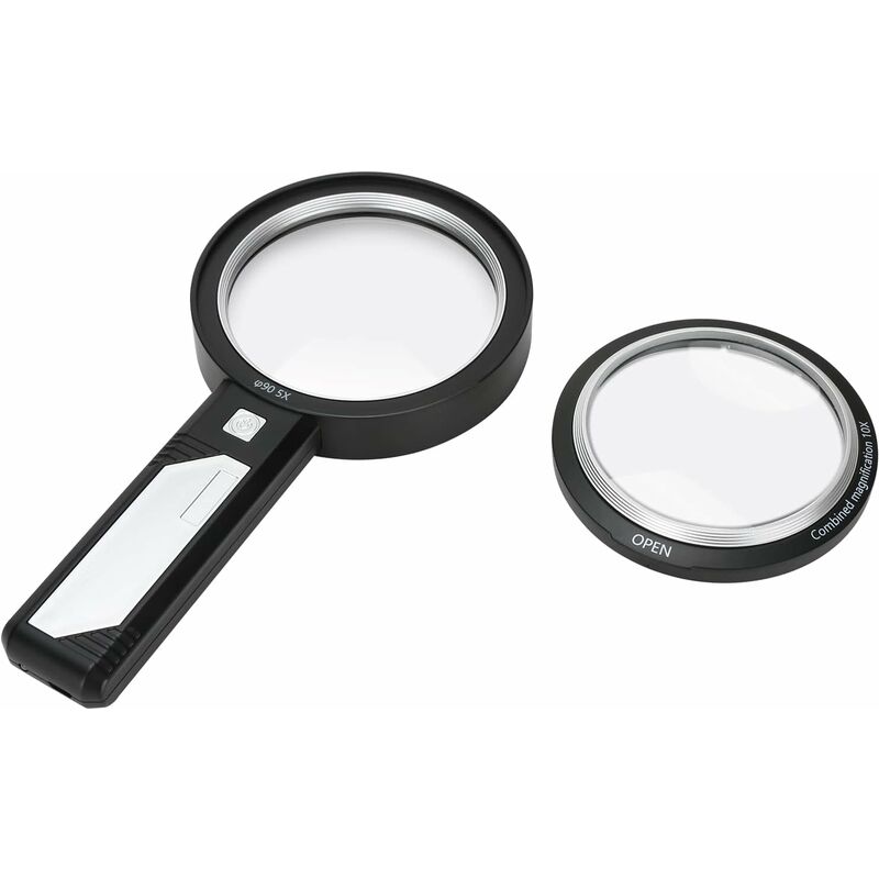 Loupe de lecture éclairée 5x avec 6 lumières led 2 lampes uv Loupe de poche avec objectif de 90 mm Loupe de lecture portable haute définition pour la