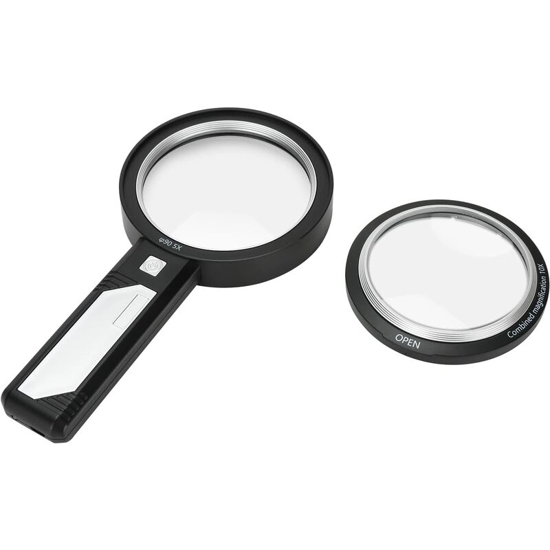 Loupe de lecture éclairée 5x avec 6 lumières led 2 lampes uv Loupe de poche avec objectif de 90 mm Loupe de lecture portable haute définition pour la