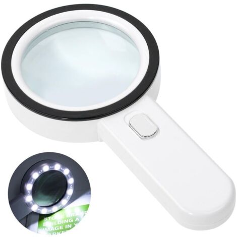 Loupe de Lecture éclairée, Loupe 30X avec 12 LED Lumière, Loupe Grossissante à Main, Loupe Eclairante pour Lecture, Bijoux, Seniors, Malvoyant, Observation et Travaux Manuels (Blanc)