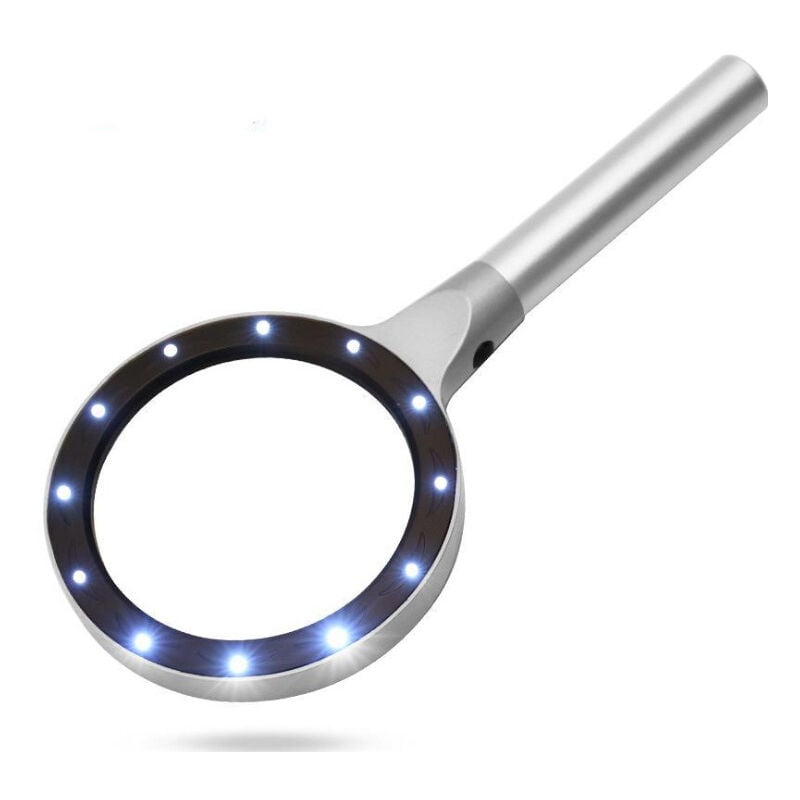 Fei Yu - Loupe de lecture haute définition en alliage d'aluminium 12 lumières led 85mm avec sac en tissu