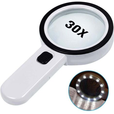 Loupe de Lecture, Loupe 30X avec 12 LED Lumière - Loupe de Lecture Lumineuse pour Personnes âgées - pour la Lecture, Les pièces de Monnaie, Les Timbres, la Carte, l'inspection