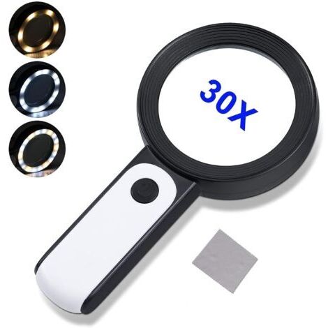 Loupe de Lecture, Loupe 30X avec 18 LED Lumière, Loupe Grossissante à Main