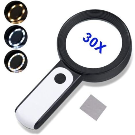 Loupe de lecture, loupe 30X avec loupe de poche à 18 lumières LED pour les personnes âgées, les enfants, les horlogers, les loisirs créatifs, les pièces de monnaie, les timbres