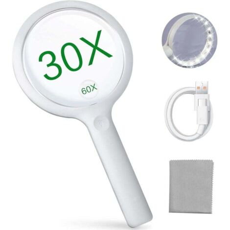 Loupe de lecture – Loupe avec lumière, adaptée aux personnes âgées et aux enfants, 3 modes d'éclairage, loupe lumineuse rechargeable USB, loupe électronique, loupe à lumière blanche.