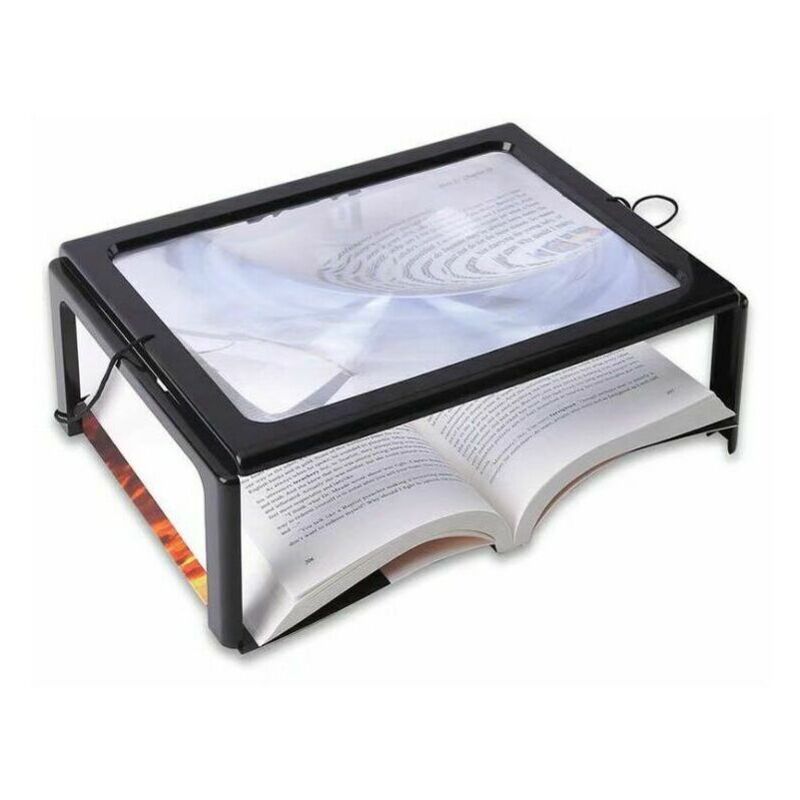 Loupe de lecture Loupe de lecture avec lumière LED, grossissement 3X A4 Loupe rectangulaire éclairée avec loupe sur pied pour livres, bijoux,