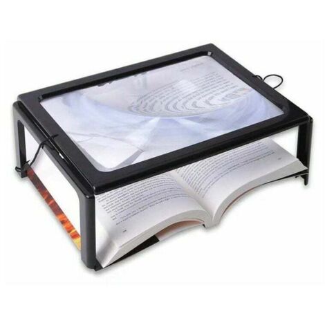 Loupe de lecture Loupe de lecture avec lumière LED, grossissement 3X A4 Loupe rectangulaire éclairée avec loupe sur pied pour livres, bijoux, personnes âgées, malvoyants, couture