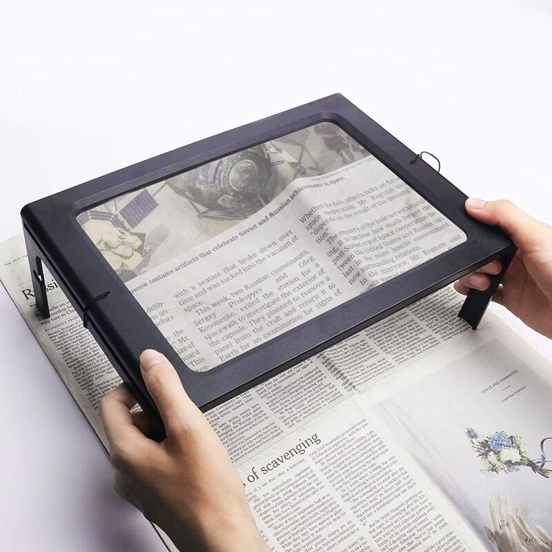 Loupe de Lecture, Loupe Pleine Page A4 Rectangulaire Loupe Grossissante Loupe de Lecture avec 12 Lumineuse LED 2.5x Loupe de Lecture pour Livres,