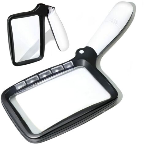 Loupe de Lecture Lumineuse, 2X Grand Loupes Eclairante avec 5 Lumières à LED Portable Idéale pour Les Seniors, Les Enfants, Les Loisirs, l'artisanat, Les Horlogers