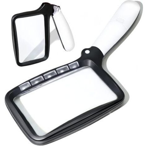 Loupe de Lecture Lumineuse, Loupe, 2X Grand Loupes Eclairante avec 5 Lumières à LED