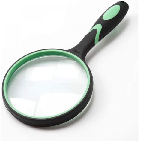 Loupe de lecture portable 5x pour personnes âgées et enfants – Loupe en verre véritable 100 mm (4 pouces) pour lire des livres, des journaux, observer des insectes, etc., verte et noire