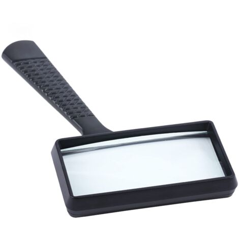 Loupe de lecture rectangulaire 5X avec poignée en plastique, 100 x 50 mm. Idéale pour consulter des livres, des documents, des journaux,  ainsi que pour identifier des bijoux.