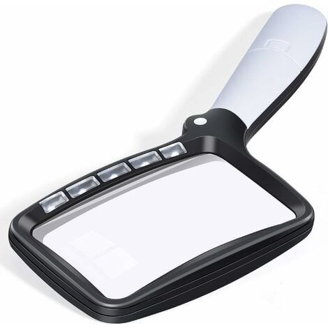 Loupe de lecture rectangulaire avec 5 lumières à LED, 2 modes d’intensité et grossissement 2x pour personnes âgées ou avec une mauvaise vue,Lecture Inspection Hobby Artisanat Horlogerie Pièces
