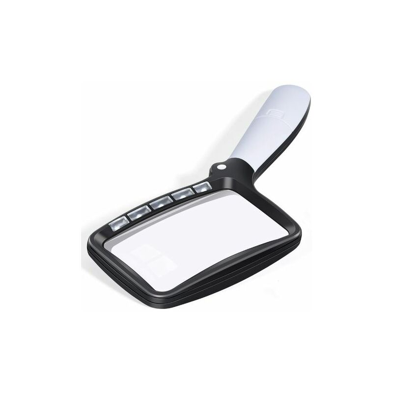 Zhuoxuan - Loupe de lecture rectangulaire avec 5 lumières à LED, 2 modes d'intensité et grossissement 2x pour personnes âgées ou avec une mauvaise