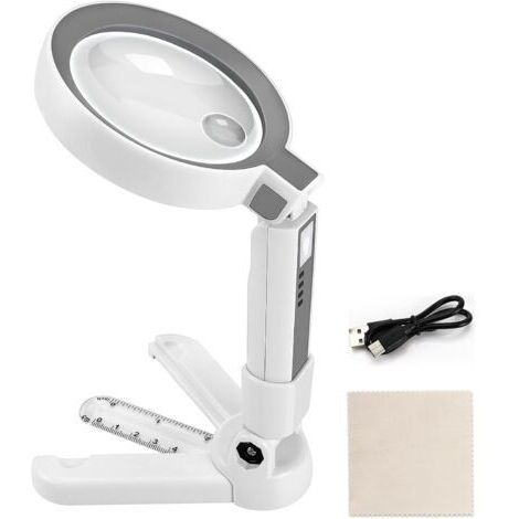 Loupe de Lecture,5X 11X Loupe LED,Loupe Lumineuse Grossissante sur Pied,Loupe Grossissante avec 18 LED et Support, Bijoux, Seniors, Malvoyant, Observation et Travaux Manuels