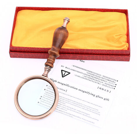 Loupe de poche 10x en cuivre antique avec manche en bois