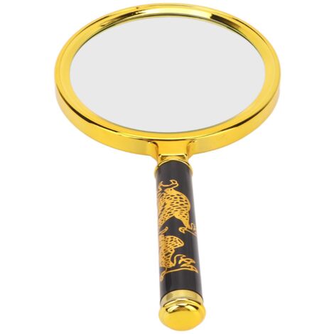 Loupe de poche 10X grossissement, poignée dragon doré 100mm - idéale collectionneurs et personnes âgées.