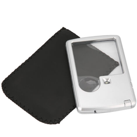 Loupe de poche 3X 6X avec éclairage LED pour cartes et billets, étui cuir inclus