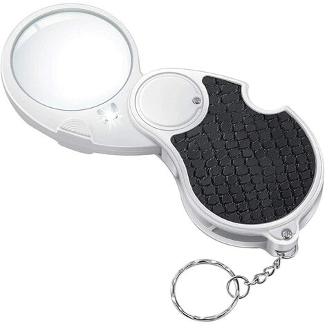 Loupe de poche 5 x avec lumière, petite loupe lumineuse pliable pour la lecture, les bijoux, l'inspection, les bijoux, les pièces de monnaie, les loisirs, les voyages – 43 mm de diamètre
