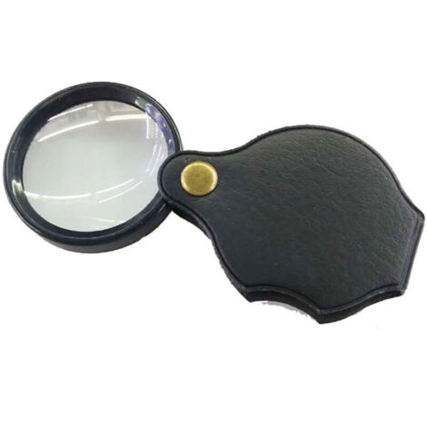 Loupe de poche – 50 mm, grossissement x10 – Mini modèle pliable avec étui de protection rotatif en cuir – Portable pour la lecture/l'authentification