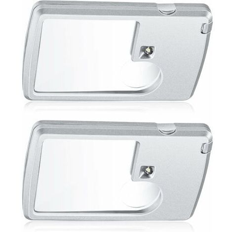 Loupe de Poche avec Lumière 2 Pièces de Loupe 3 X et 6 X Loupes de Cartes de Crédit avec Lumière Petites Mini Loupes pour Lecture, Bijoux, Expérimentation, Enquête, Menu, Voyages