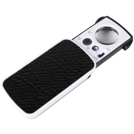 Loupe de poche éclairée à LED - Loupe 30X 60X 90X - Loupe de lecture éclairée pour personnes âgées - Loupe de poche pliable noire pour bijoux, pièces de monnaie, diamants et timbres